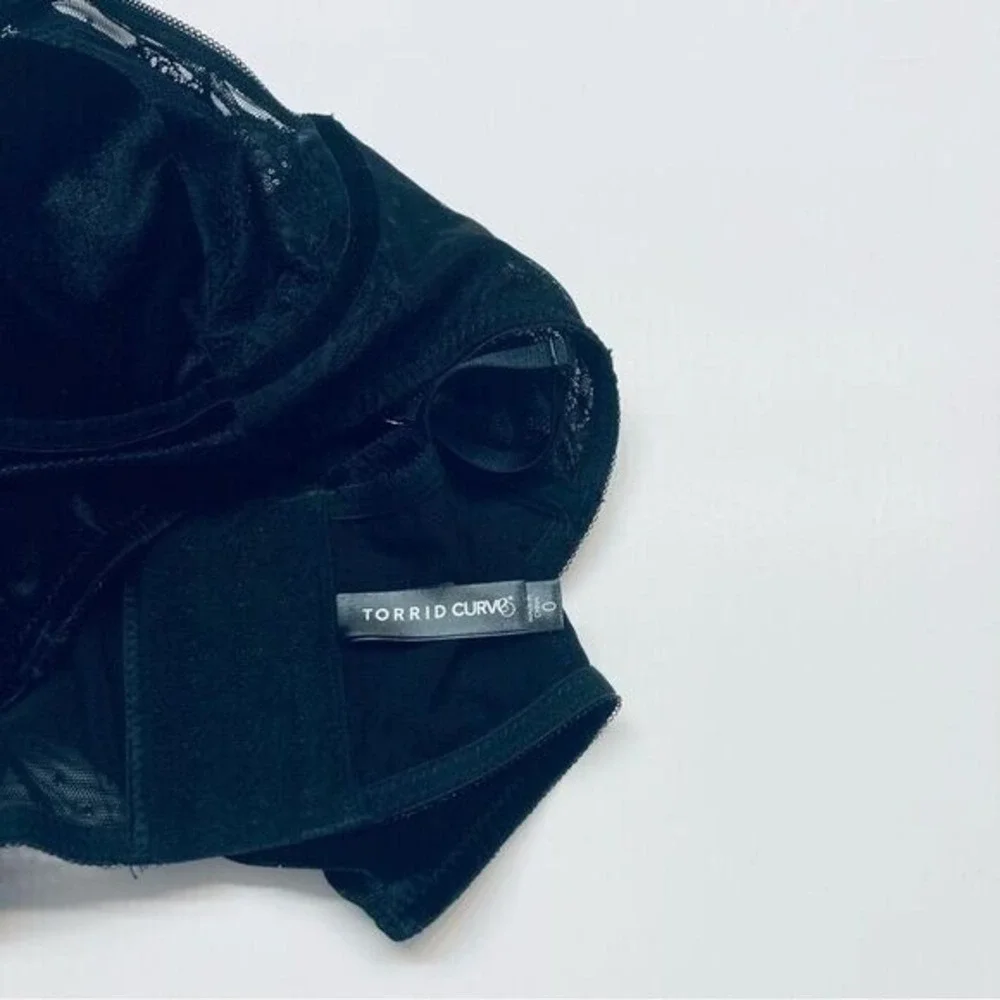 Torrid Curve Longline Bra Womens 0‎ Black Velvet Lace Mesh Underwire Lingerie